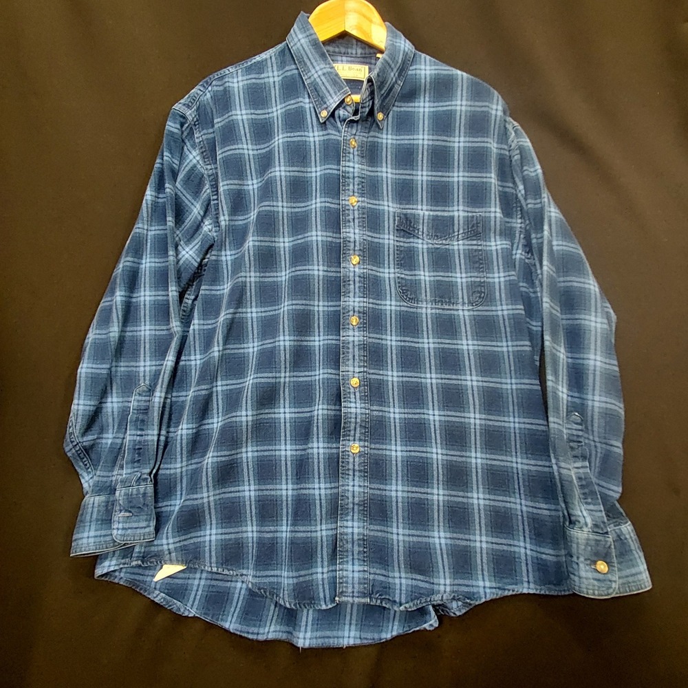 VTG 1994 L.L. Bean Flannel Shirt Mens Large Blue Plaid Made in USA 100% Cotton